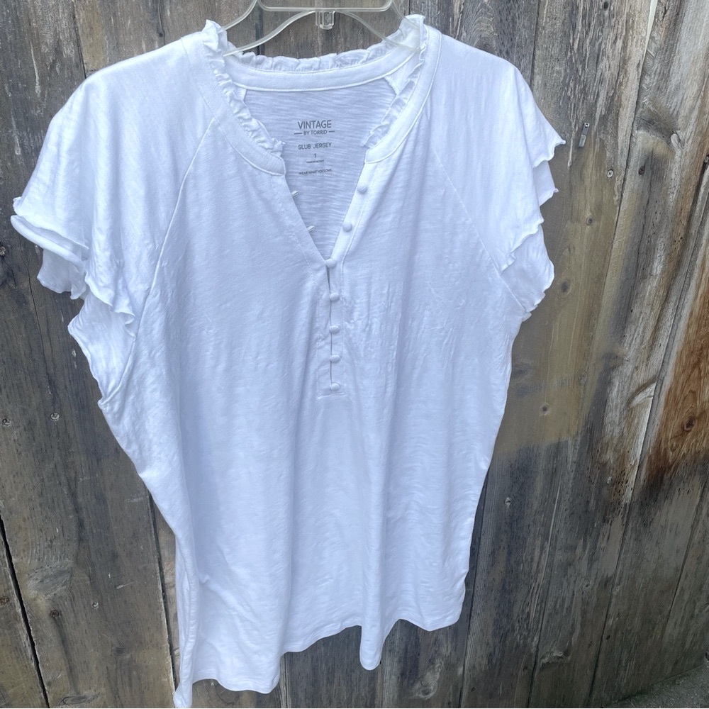 Torrid Vintage Slub Raglan Henley With Flutter Sleeves - Picture 5 of 15